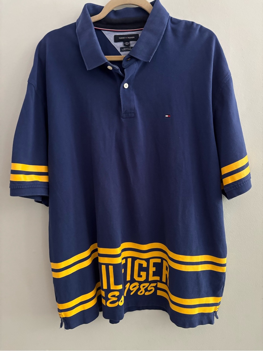 Tommy Hilfiger Archives Collection Retro Graphic Polo Shirt Navy Yellow XXL